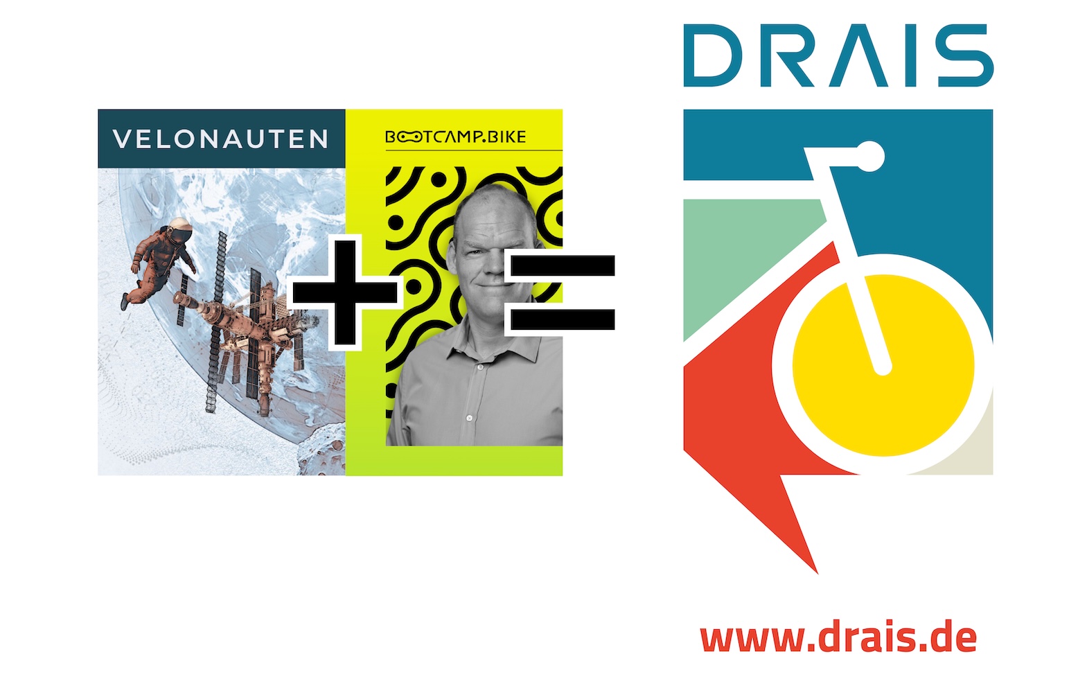 Inforgrafik, die die Fusion von velonauten und bootcamp.bike zu DRAIS zeigt.